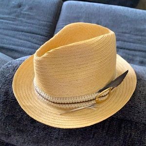 Feather tan fedora hat!